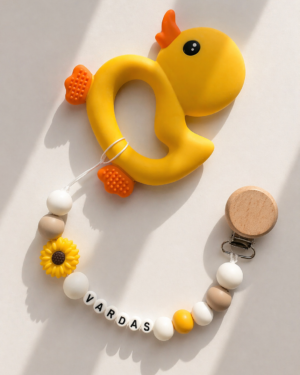 Vardinis kramtuko ir čiulptuko laikiklio rinkinys “Little duck”