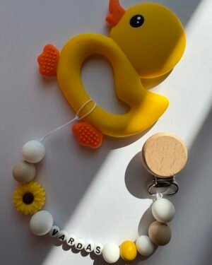 Vardinis kramtuko ir čiulptuko laikiklio rinkinys “Little duck” Mamuli